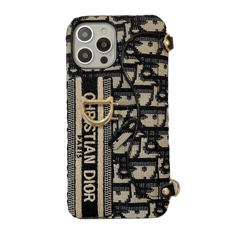 Fashion Black & Grey Fabric Card Bag Crossbody iPhone Case