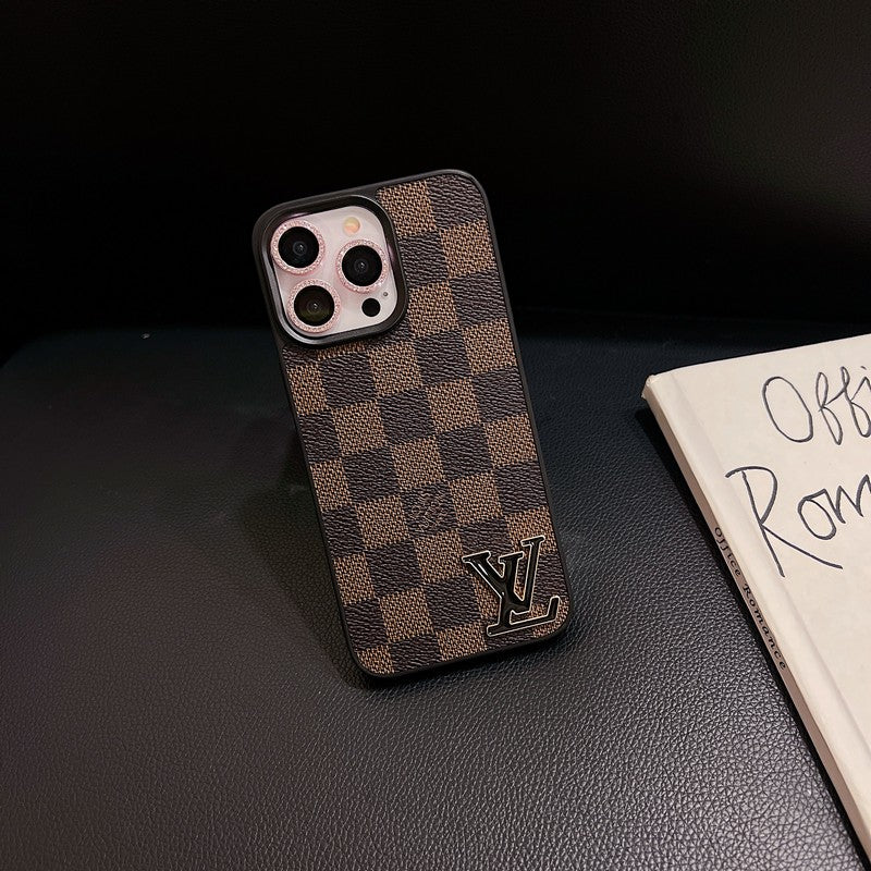 Luxury Black Logo Leather iPhone Case