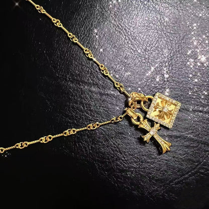 Cross pendant choker necklace