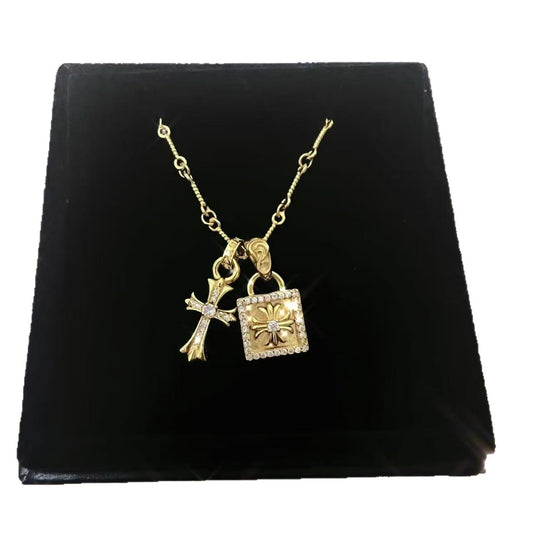 Cross pendant choker necklace