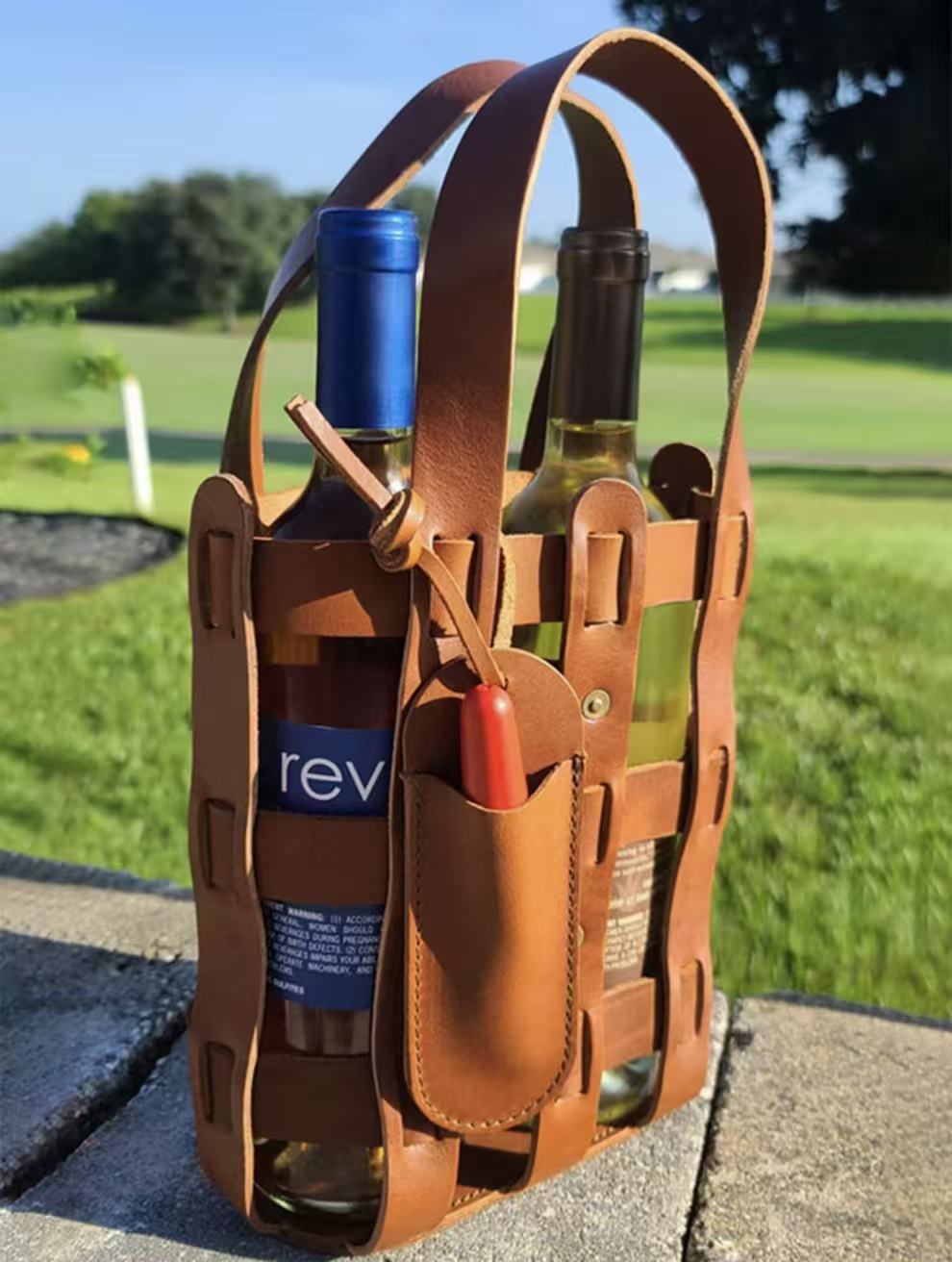 Hide & Drink, Double Wine Bottle Carrier, Travel Purse, Full Grain Leather