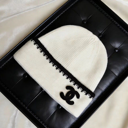 Black and white two-tone knit hat