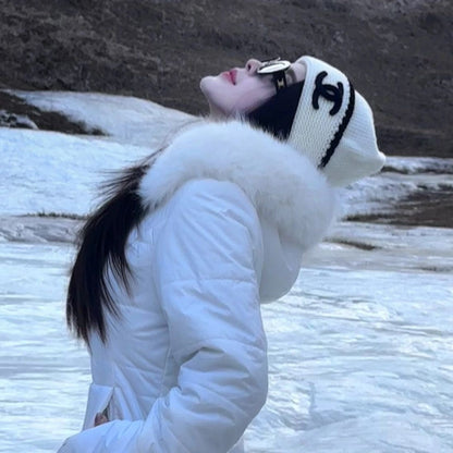 Black and white two-tone knit hat
