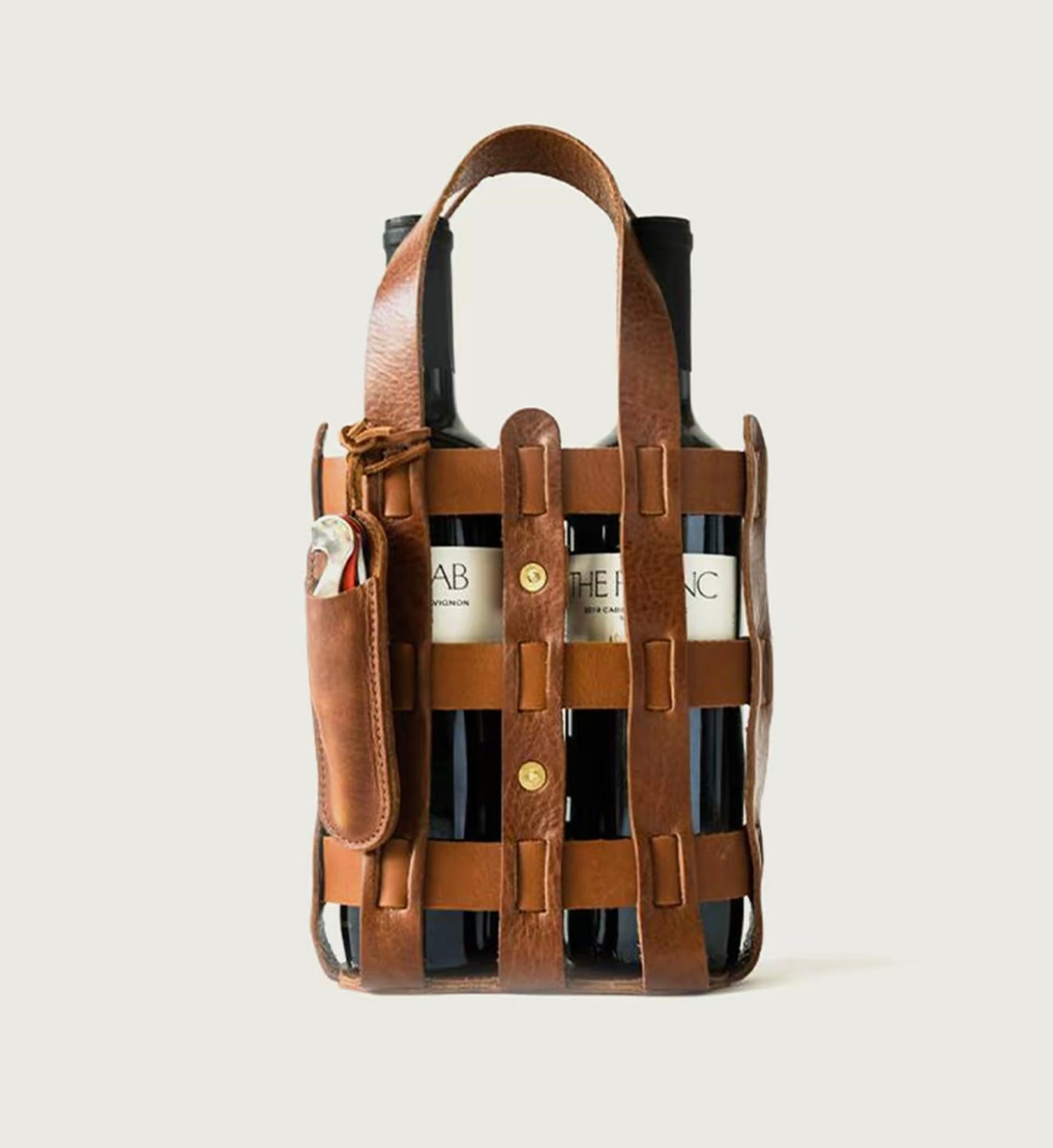 Hide & Drink, Double Wine Bottle Carrier, Travel Purse, Full Grain Leather