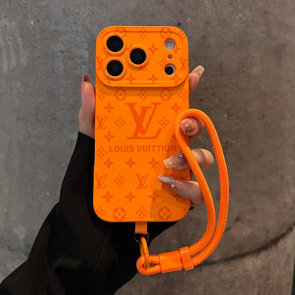 Luxury Embossed Pattern IPhone Case With Detachable Wrist Strap