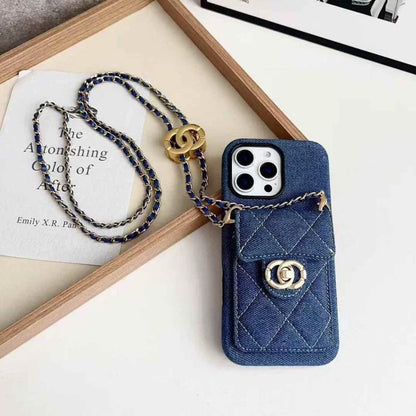 Quilted Crossbody iPhone Case with Chain Strap & Card Pocket