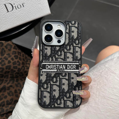 Designer-Inspired Fabric iPhone Case with Embroidered Detail