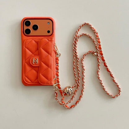 Luxury Wallet iPhone Case With Hand /Crossbody Chain