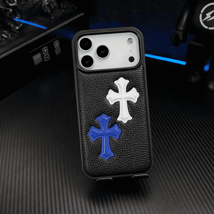 3D Cross Embossed Leather Texture Phone Case — Shockproof Protective Cover