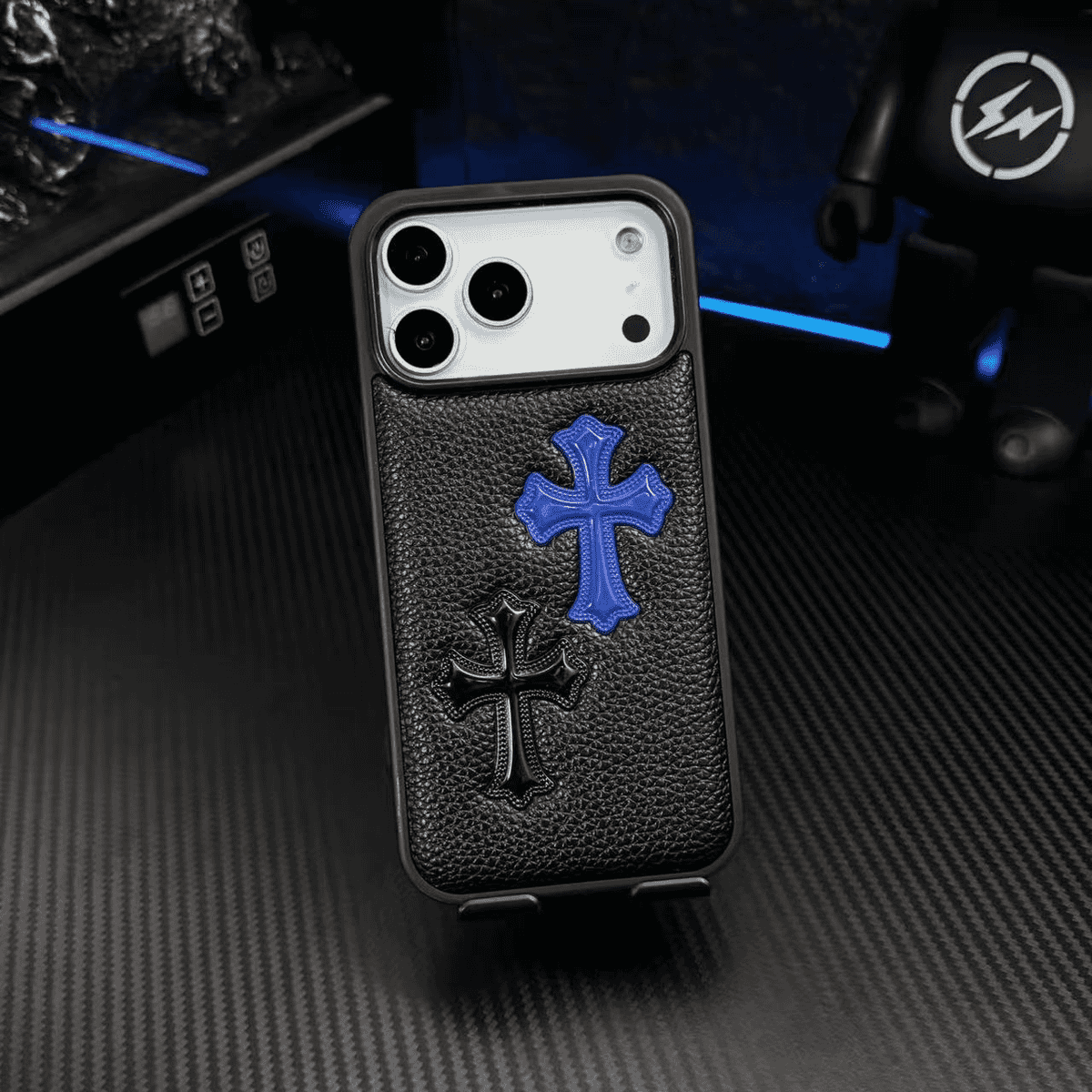 3D Cross Embossed Leather Texture Phone Case — Shockproof Protective Cover