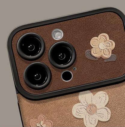 Floral Leather Phone Case with Detachable Wrist Strap