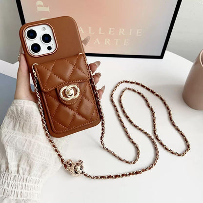 Quilted Crossbody iPhone Case with Chain Strap & Card Pocket