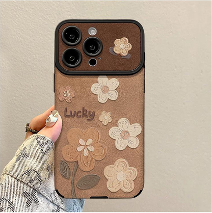 Floral Leather Phone Case with Detachable Wrist Strap