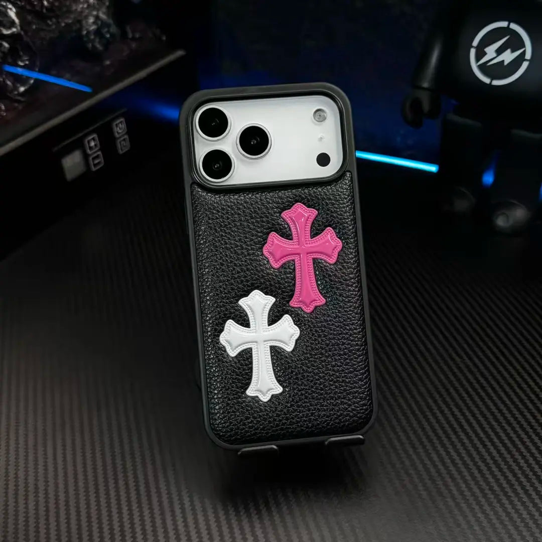 3D Cross Embossed Leather Texture Phone Case — Shockproof Protective Cover
