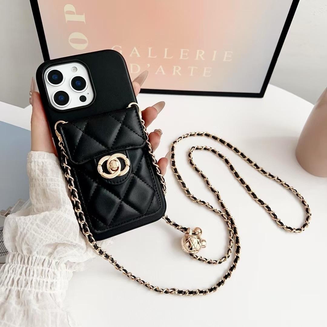 Quilted Crossbody iPhone Case with Chain Strap & Card Pocket