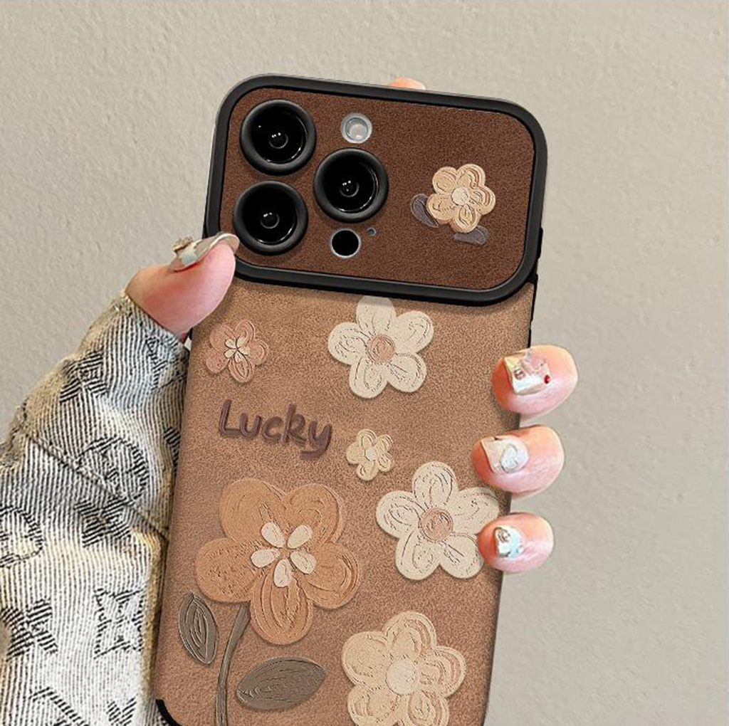 Floral Leather Phone Case with Detachable Wrist Strap