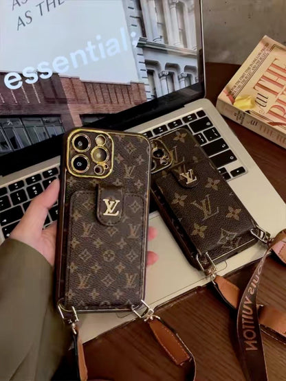 Advanced leather iPhone Case With Card Wallet And Strap
