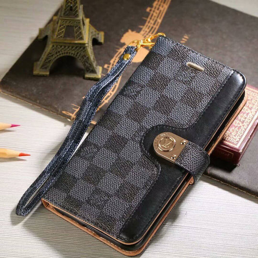 Luxury Monogram Wallet Case for Samsung – Black Checkerboard