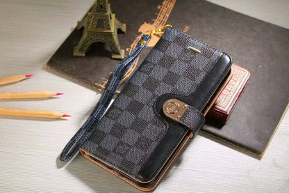 Luxury Monogram Wallet Case for iPhone – Black Checkerboard